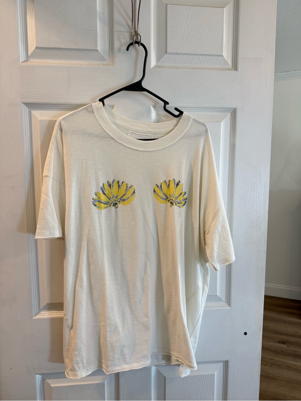 aerie Cream Short Sleeve Tee with Yellow Floral Motifs